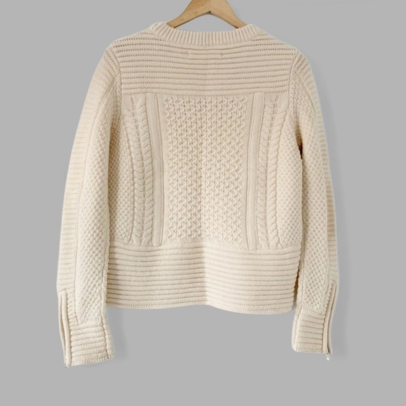 VERONICA BEARD Moto Chunky Cable Knit Fisherman Sweater Zip Wool Pull Over Biker - Picture 2 of 10